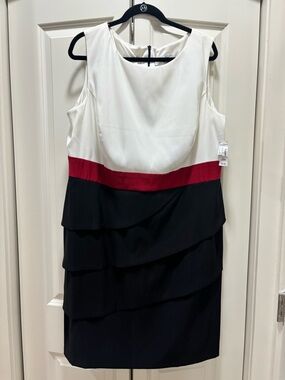 NWT Dressbarn White, Red & Black Sleeveless Layered Shift Dress Sz 20